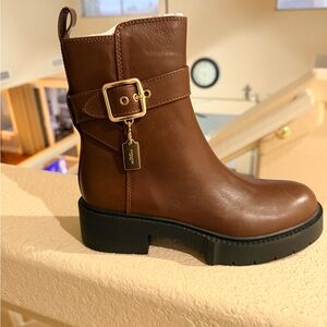 Coach Brown Ankle Boots with Gold Buckle